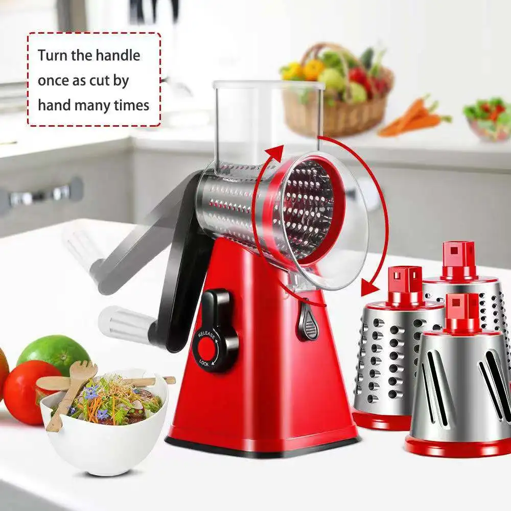 Kitchen Helper Multifunctional 3 in 1 Mandoline Drum Slicer Manual Vegetable cutter Kitchen Rotary Cheese Grater