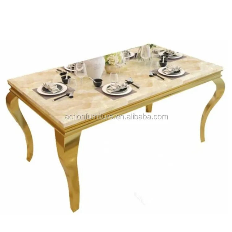 Nordic Stainless Steel Base Dining Table And Banquet Tables With 6 Chairs For Wedding And Event