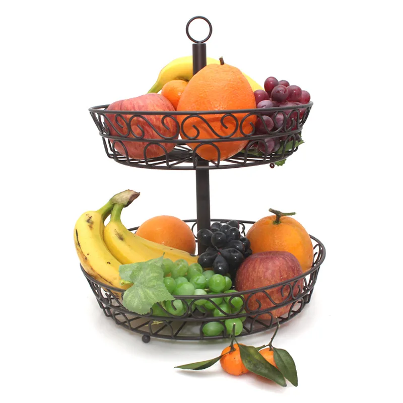 New Nordic iron art double layer fruit basket snack storage fruit tray metal fruit basket restaurant home storage basket