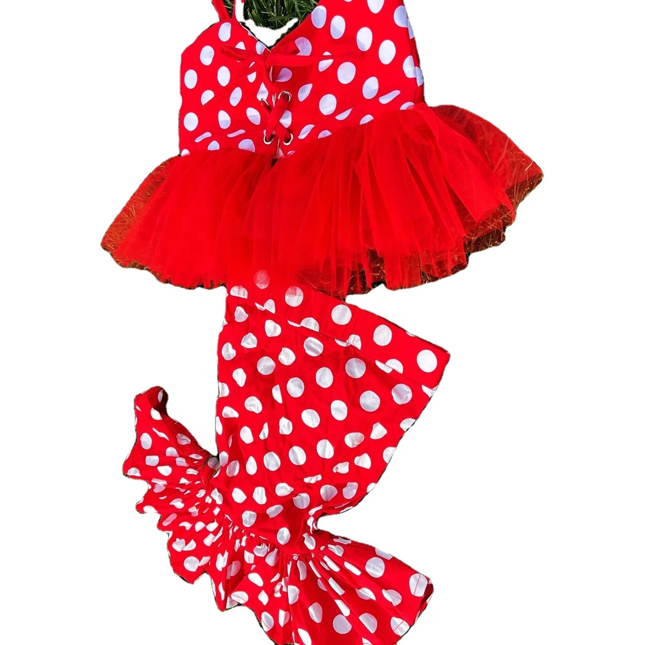 Free Shipping Summer Girls Red Dotted Swimsuit With Mermaid Tail,Beach Mermaid Bikini Two Sets