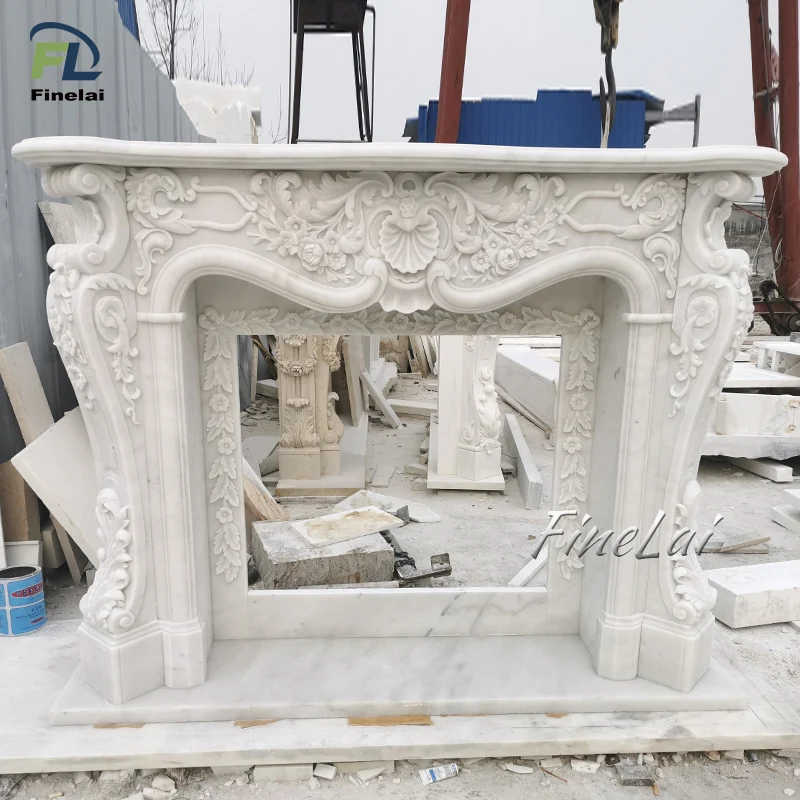 Finelai contemporary chinese carved marble mantle chimney fireplace