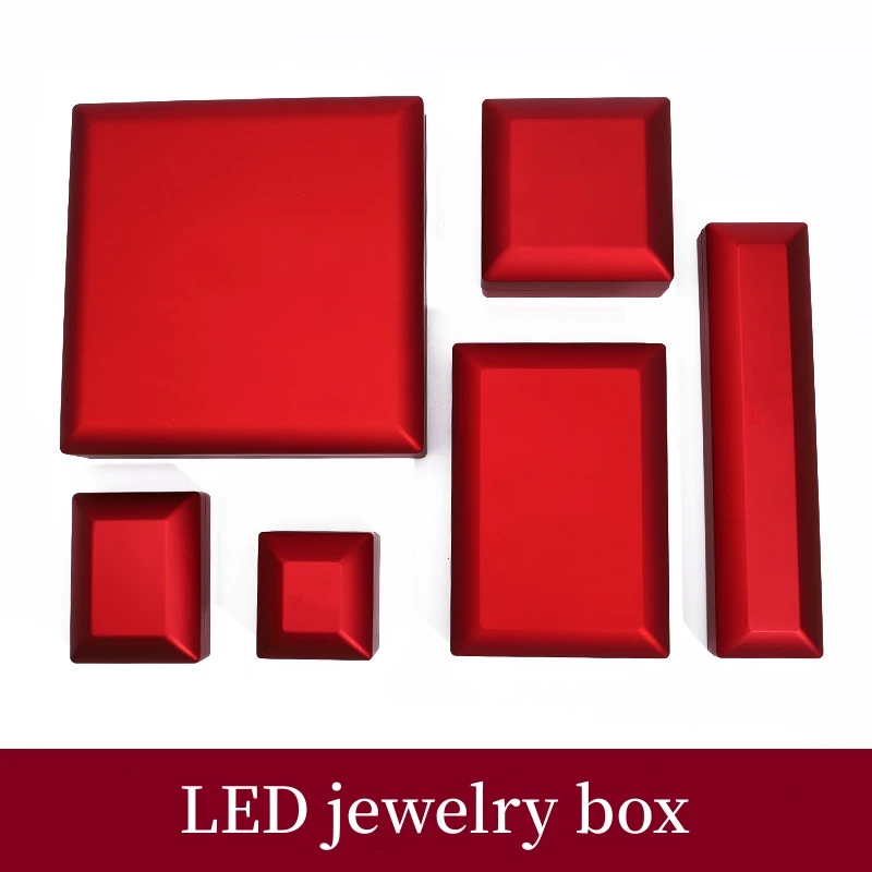 Led Black Lacquer logo Silk Screen Luxury Jewellery Boxwith Lights Led Jewellery Package Custom Ring Boxes Jewelry Box