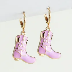 Ins fashion pink enamel accessories earring popular western cowboy oil boots earrings jewelry for women