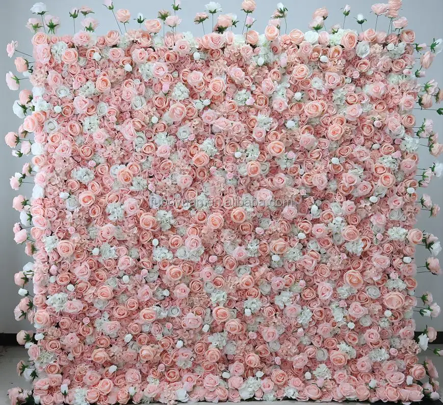 SW wholesale cheap roll up flower wall backdrop 8ft*8ft flower panel wall decorative 3d cloth back pink and white flowers wall