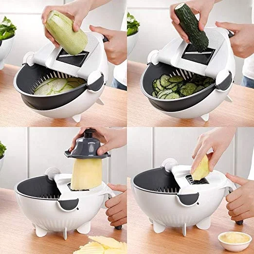 Best New 9 in 1 Multifunction Magic Rotate Vegetable Cutter with Drain Basket
