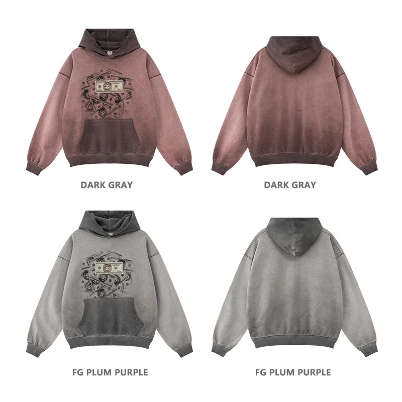 Custom hoodie Gradient spray-dyed print ombre Sweatshirt oversize garment dyed hoodie no string heavyweight hoodie