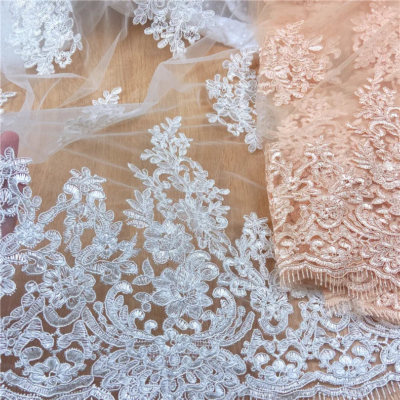 hot sale polyester embroidered flower tulle mesh lace fabric for women wedding dress