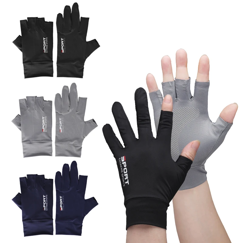 Riding Sun protection gloves for men and women outdoor high elasticity anti-slip ice silk gloves open finger Fishing Gloves