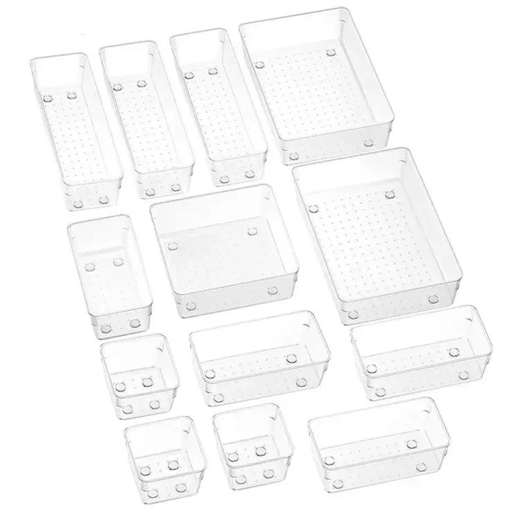 Premium Clear Plastic PS Storage Bins Small Size Hidden Desk Drawer Organizers Slide Feature Makeup Office Use Big Food