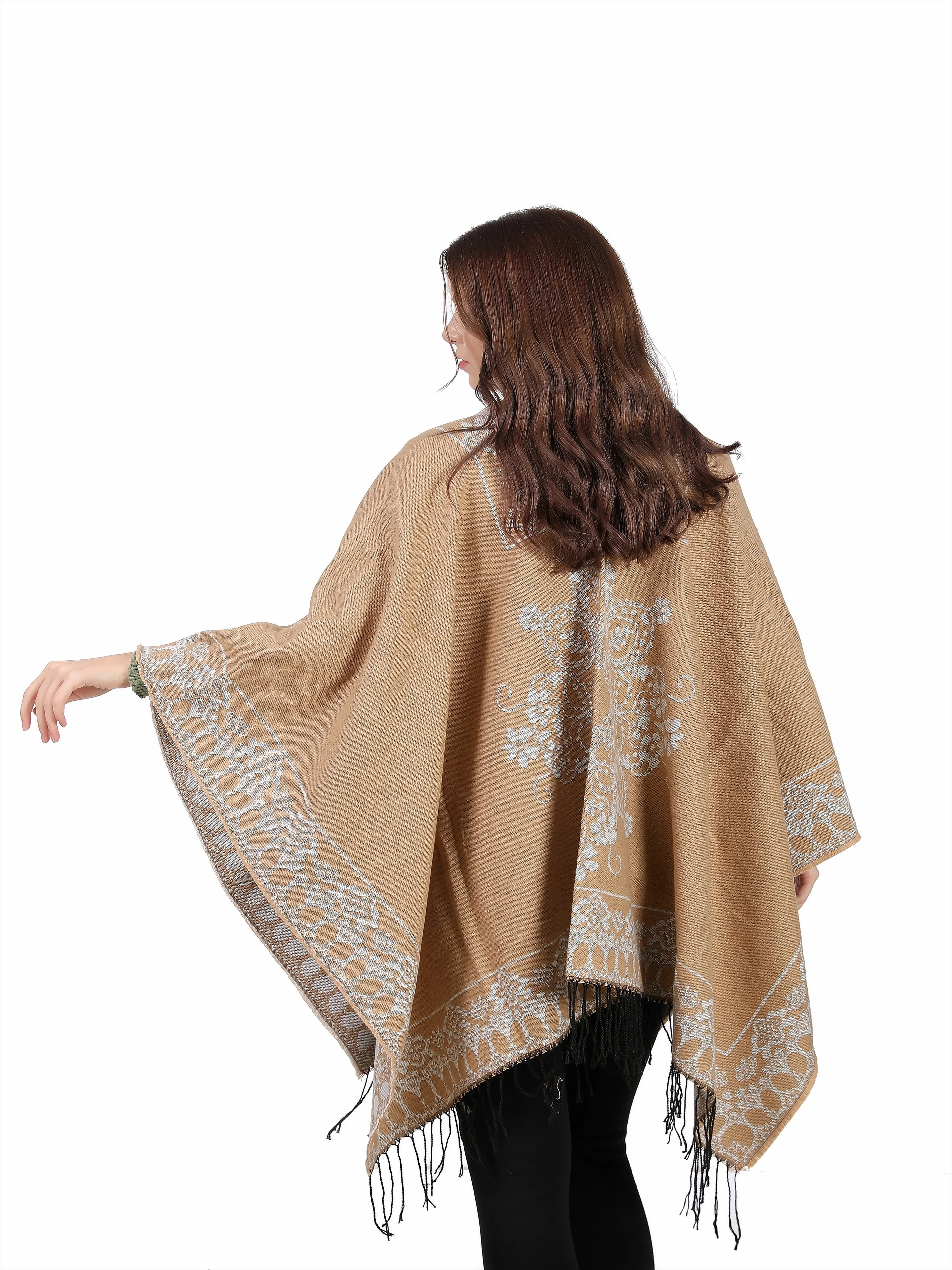 Knitted Multiple Sweet Colors Shawl Fabric Winter Fall Poncho Cashmere Women Winter Poncho
