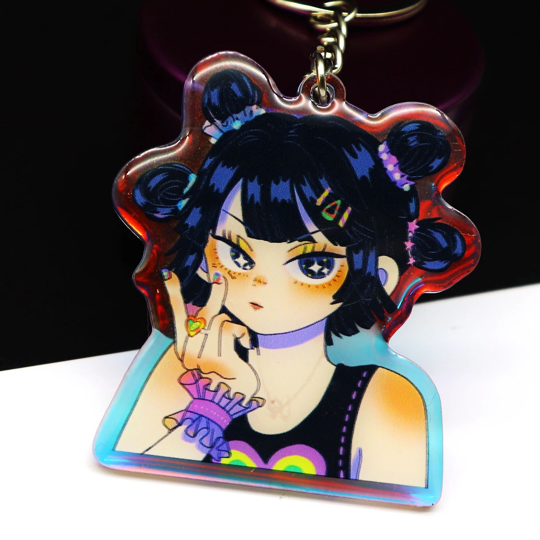 Key Chains Clear Acrylic Anime Character Wholesale Custom Size Color Transparent Glitter Hologram Acrylic Key Chain Charm