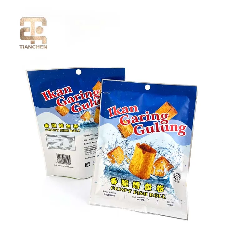 High quality snack heat seal bag print custom crispy fish roll three side sealing bag
