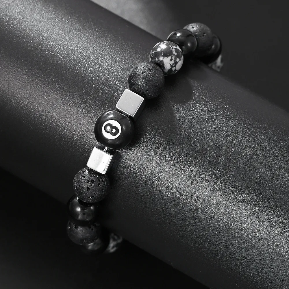Billiards Black 8 Beaded Bracelets for Men New Simplicity Trendy Metal Square Beads Wrist Jewelry