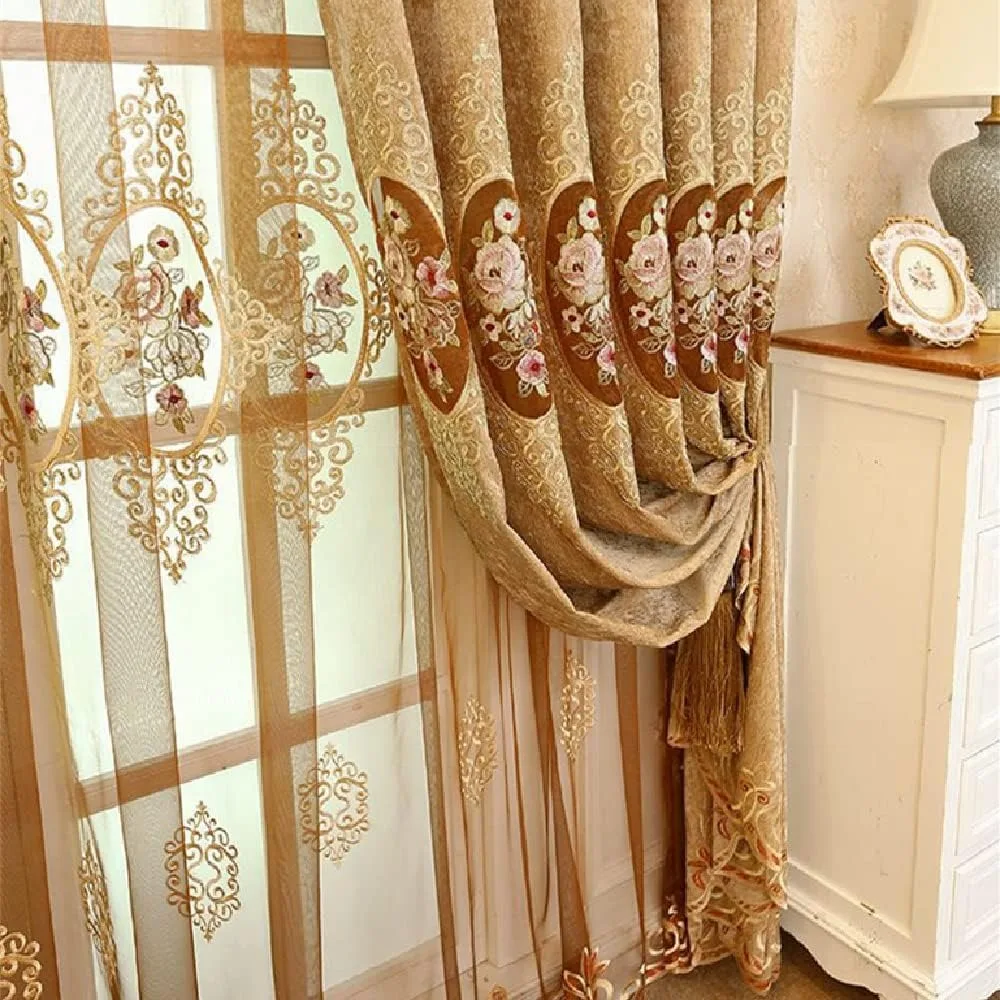 High Quality Polyester Grommet Embroidery Curtains for Window Door Hotel  Bedroom Kitchen Custom Size Rope Format