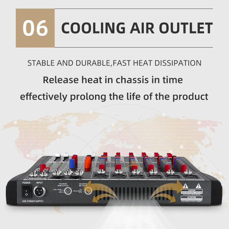 KAIKA CT6  Power Amplifier 48V Phantom Power 6 Channel Digital Audio Console Professional Audio Mixer