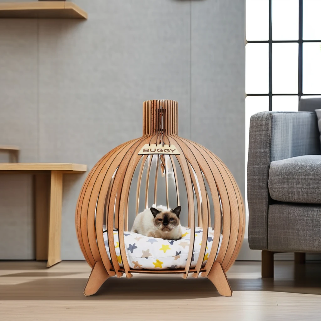 Современный удобный крытый домик для кошек и собак уникальное индивидуальное гнездо из дышащего дерева