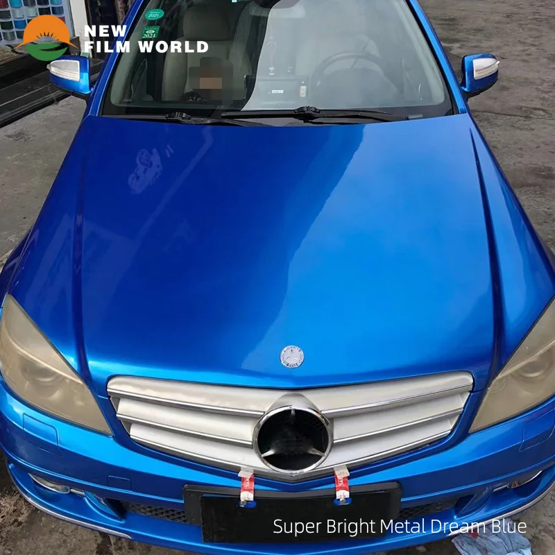 PET Factory Wholesale Auto Vinyl Manufacturer glossy metallic car wrap vinyl Sticker rolls Super Bright Metal Dream Blue