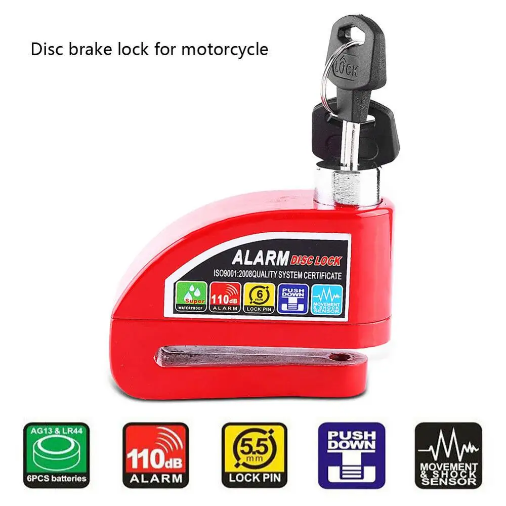 Metal Waterproof Anti-theft Brake Disc Alarm Disc Lock Wheel Disc Brake Lock Motorcycle Bicycles Scooter Bike Spare Parts