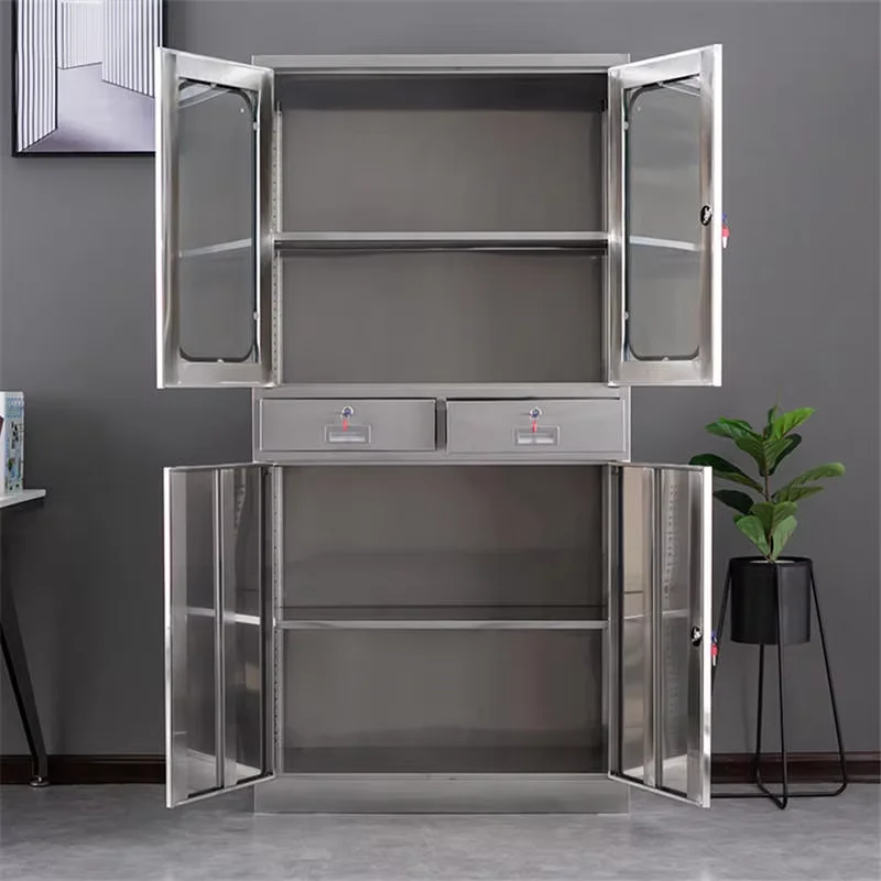 Factory price direct 304 stainless steel medical furniture with 2 drawer hospital metal medicine cabinet
