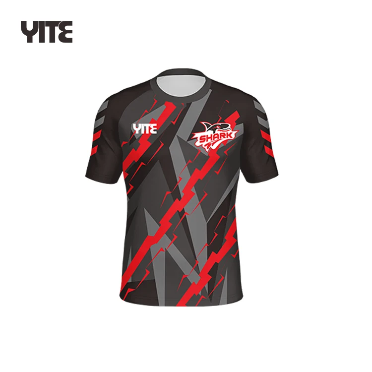 Hot Sell High Quality Sublimation Printed Free Design Custom Red Black Esports Gaming Jersey