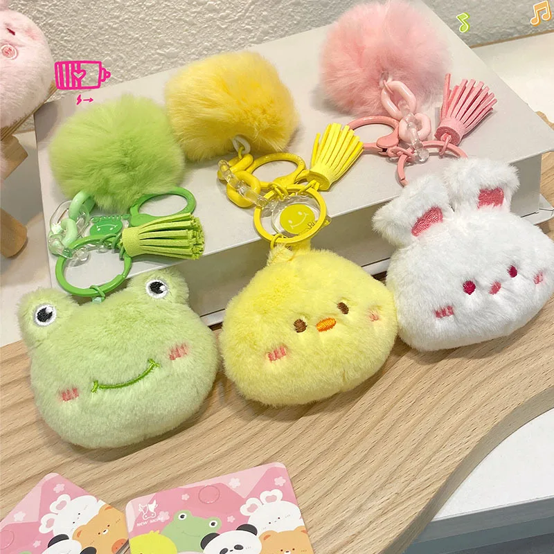 Wholesale Original Design Animals Plush Keychain Stuffed Built-In Button Interesting Bear Chick Frog Rabbit Pig Panda Key Chains