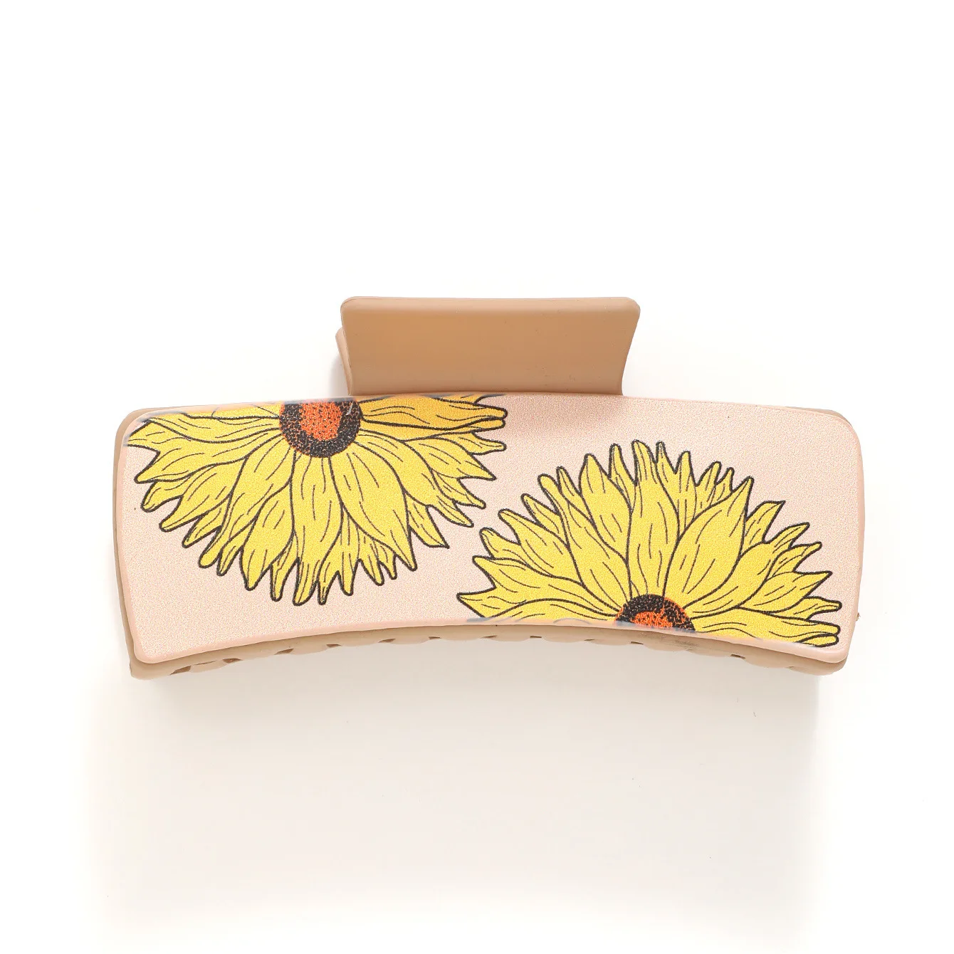 Western Cowboy Style Pu Leather Sunflower Cow Printed Large Grab Clip For Cowgirls Gift Geometric Pattern Acrylic Hair Claw