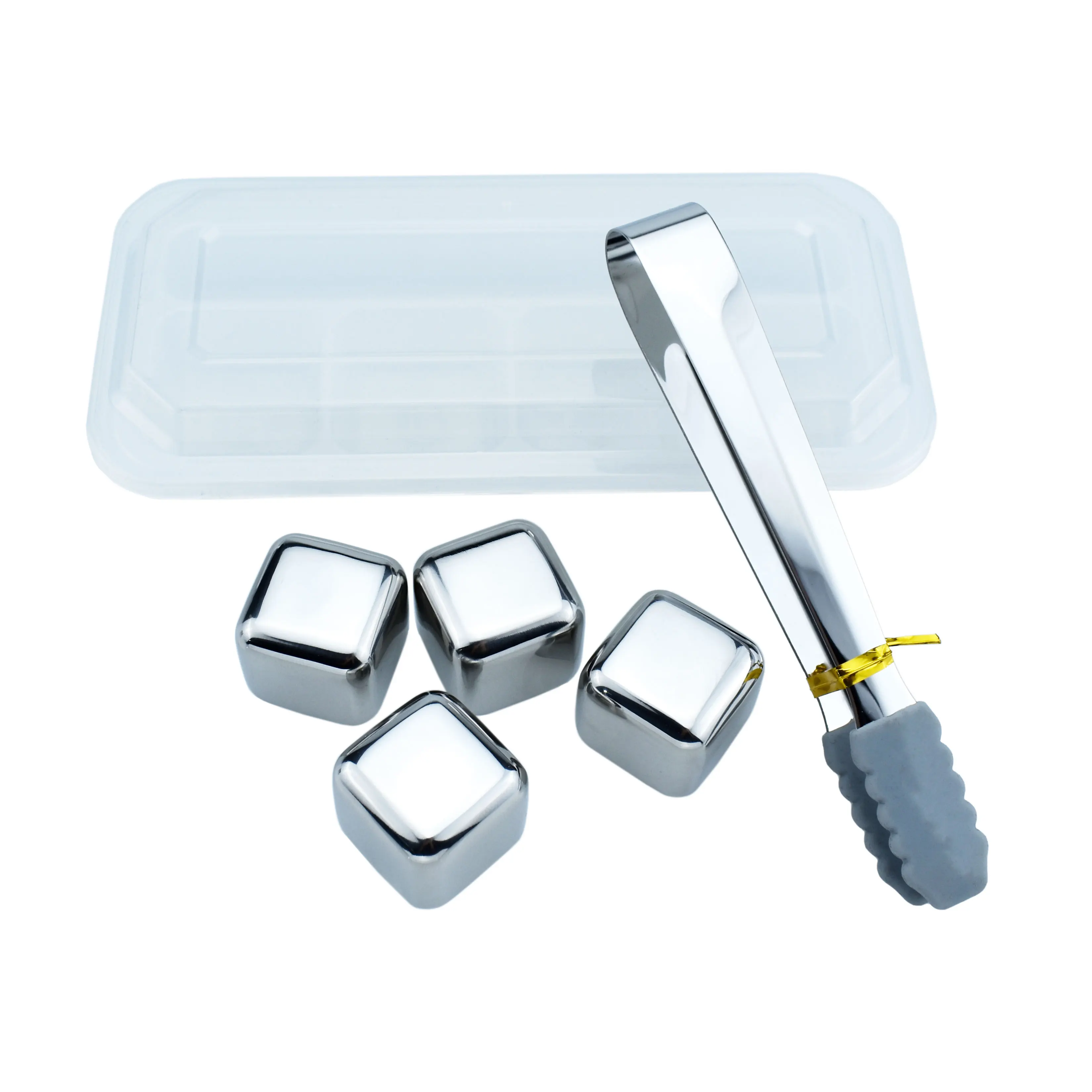 Cube Shape Reusable Stainless Steel Whiskey Stones Ice Cubes Chilling Stones with Tongs Storage Box