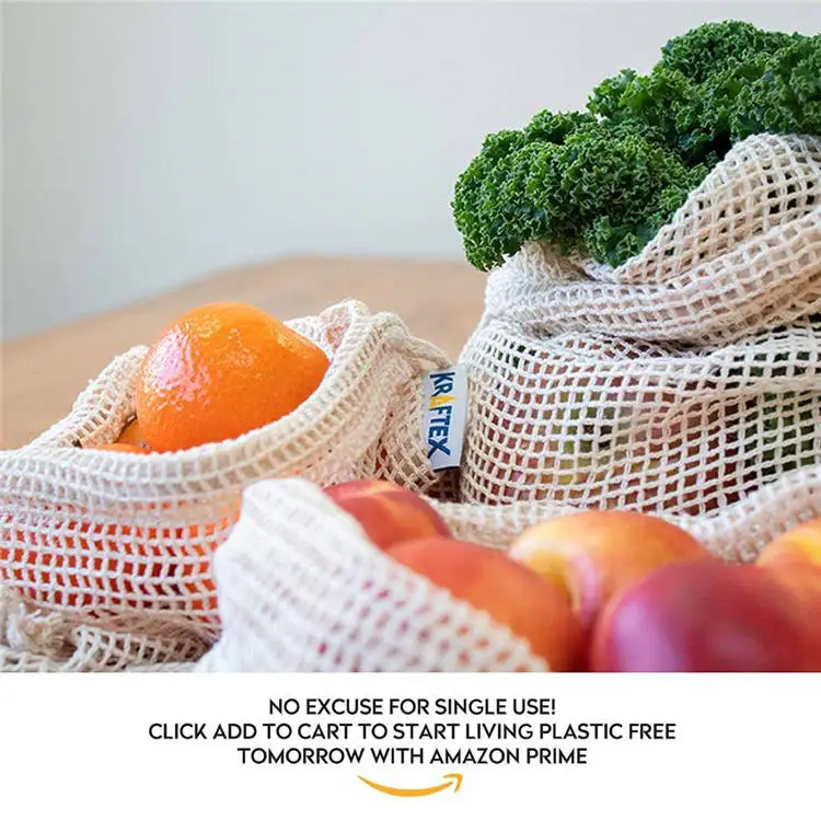 Reusable Produce Bags GOTS Certified Organic Cotton Muslin Net Mesh and Eco-Friendly Canvas Tote Bag