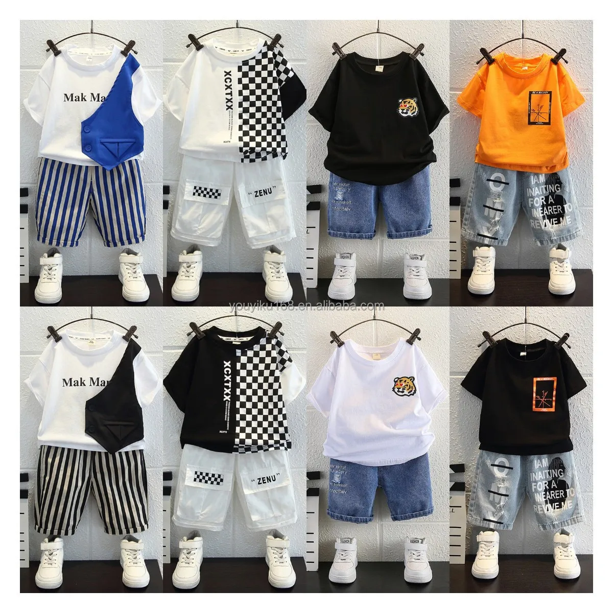 Summer Wholesale Children Kids Clothes Short Sleeve Baby Boys Clothing Set Spring Cotton Quantity Custom Time Lead Suit