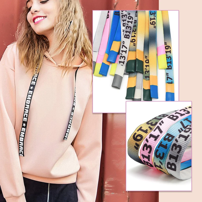 Custom hoodie string draw cords rope sweatshirt hoodie flat tape ribbon cord rope with rubber ends