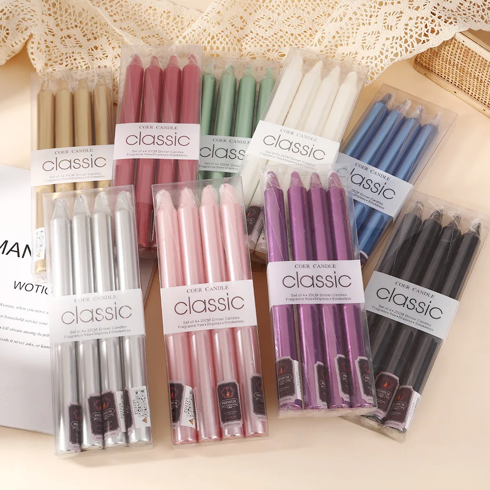 4PCS/Pack  Smokeless tasteless Pole wax Romantic  Pillar Candles candlelight dinner wedding  long candle home wholesale