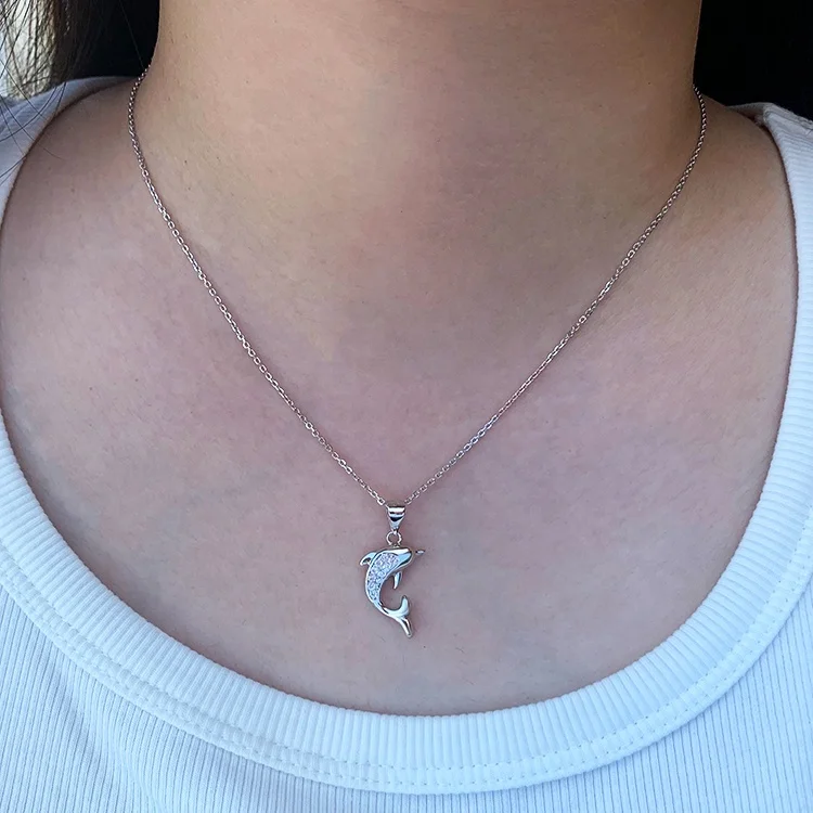 Fine Women Jewelry 925 Sterling Silver Pendants Dolphin Shape with Cubic Zircon for Women Ladies ODM OEM