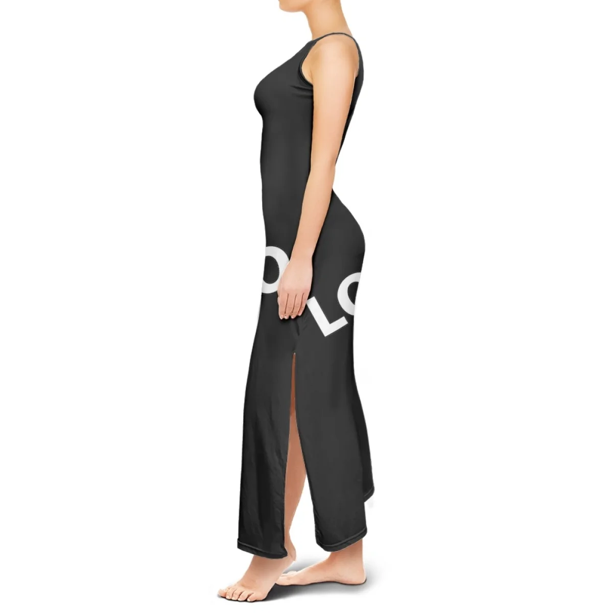 Print On Fashion Product Round Neck Double Slit Sundress Demand Highlight The Waist Curve Show Perfect Figure Elegant Lady Dress