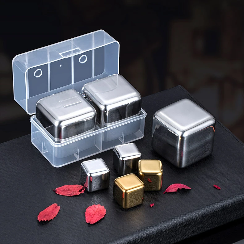 Wholesale Factory Price Whiskey Stones Ice Cubes Metal Stainless Steel Reusable Whisky Chilling Frozen Rocks For Cooling