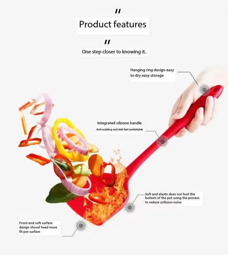Non-stick cooker silicone wide Turner pancake spatula pizza spatula kitchen elevator gadget for fish steaks fish spatula