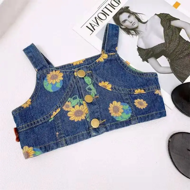 2022 New sweet baby girls clothing summer fashion girls suit denim high waist sling top and skirt two-piece suit