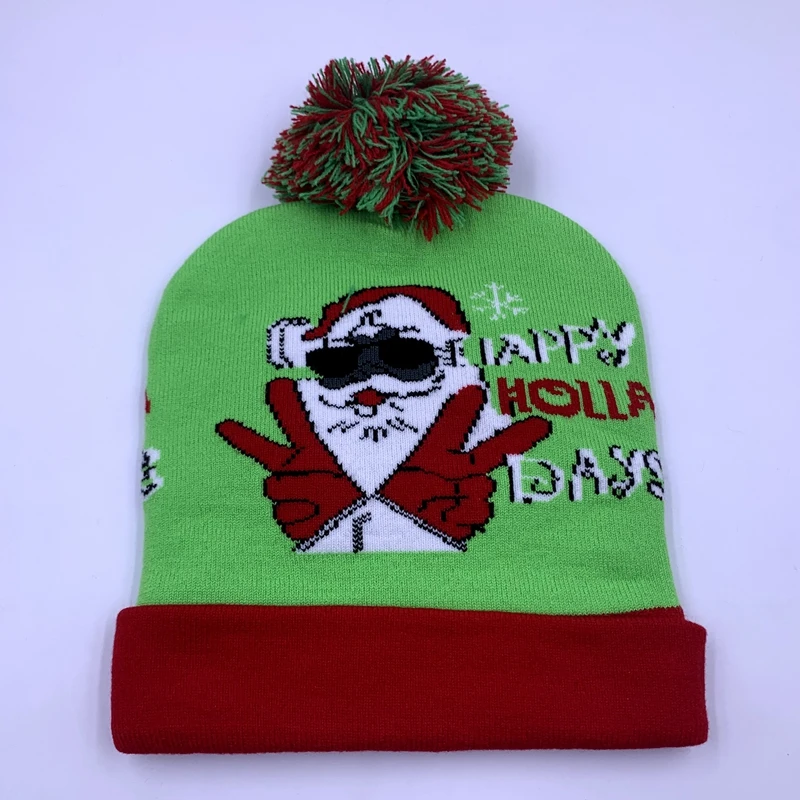 Wholesale Winter kid & adult logo Christmas SWAG Santa Festival hat  Knitgted beanie caps with pompom NO Led lights Fashion Hats