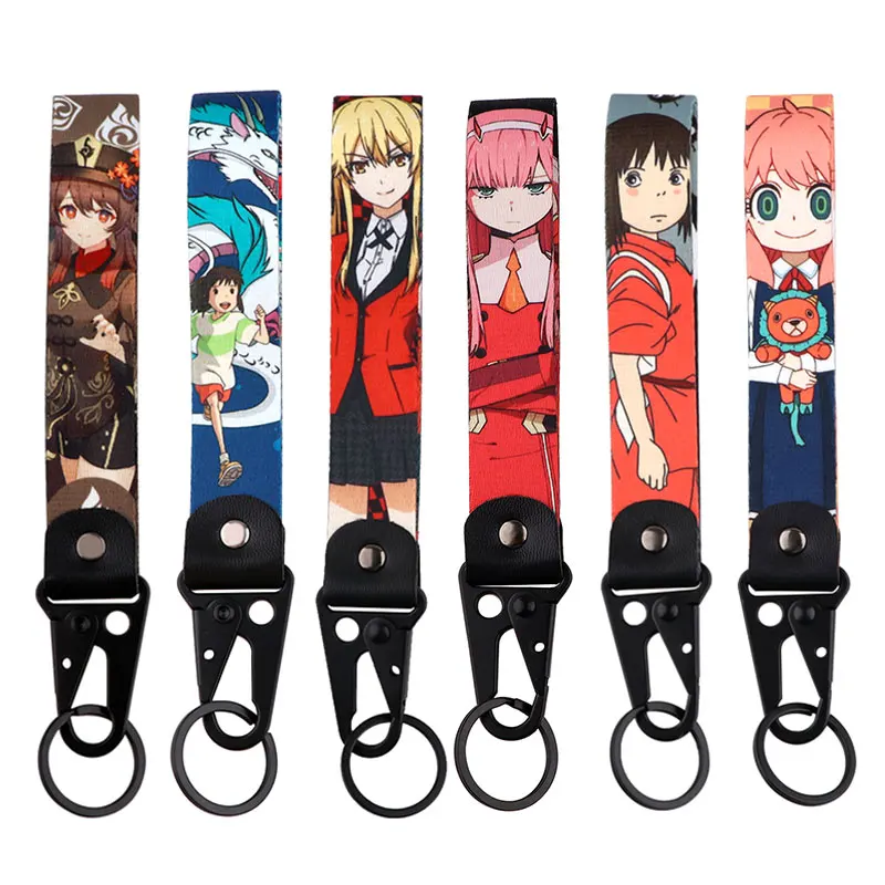 Customize polyester cute cartoon anime sublimation printing logo short wristlet strap custom wrist lanyard keychain