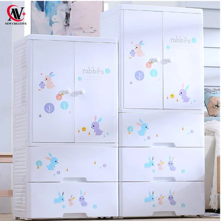pp plastic 3 layer cupboard with two open doors clothes storage drawer with handles