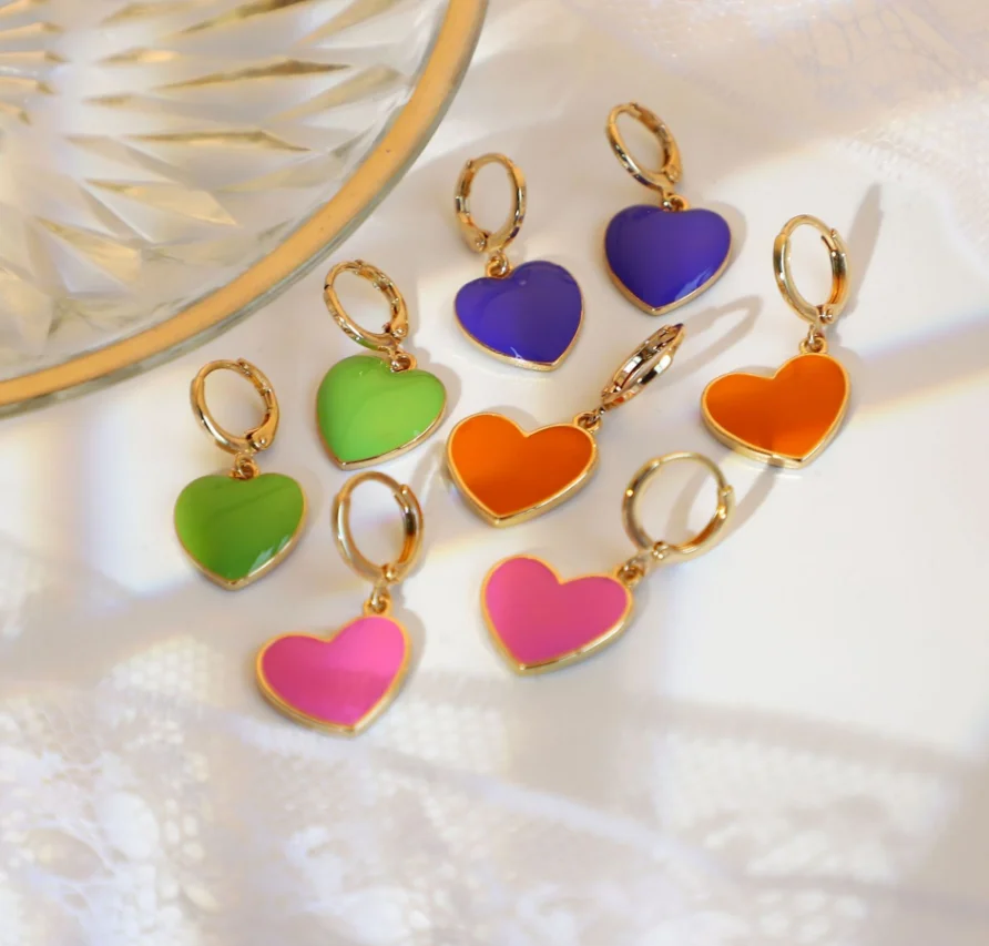 Ins Fashion Alloy Drip Oil Love Heart Drop Earrings Geometric Letter Planet Dangle For Women