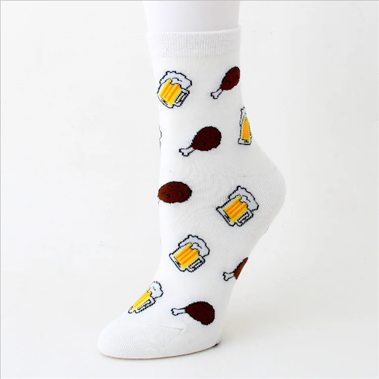 Wholesale food patter cake pizza Biscuit Beer crew cotton socks