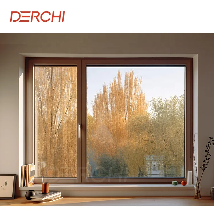 DERCHI NFRC Windproof Interior Villa Windows Double Glazing Fiberglass Folded Invisible Flysceen Aluminum Casement Window