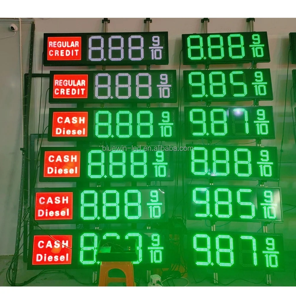 Gas station LED red green digital display 888 9/10 custom production 8-24inch