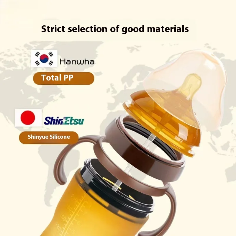 Hot baby bottle with handle 150/250ml bisphenol A-free silicone anti-flatulence/anti-choking/feeder bottle 5oz factory wholesale