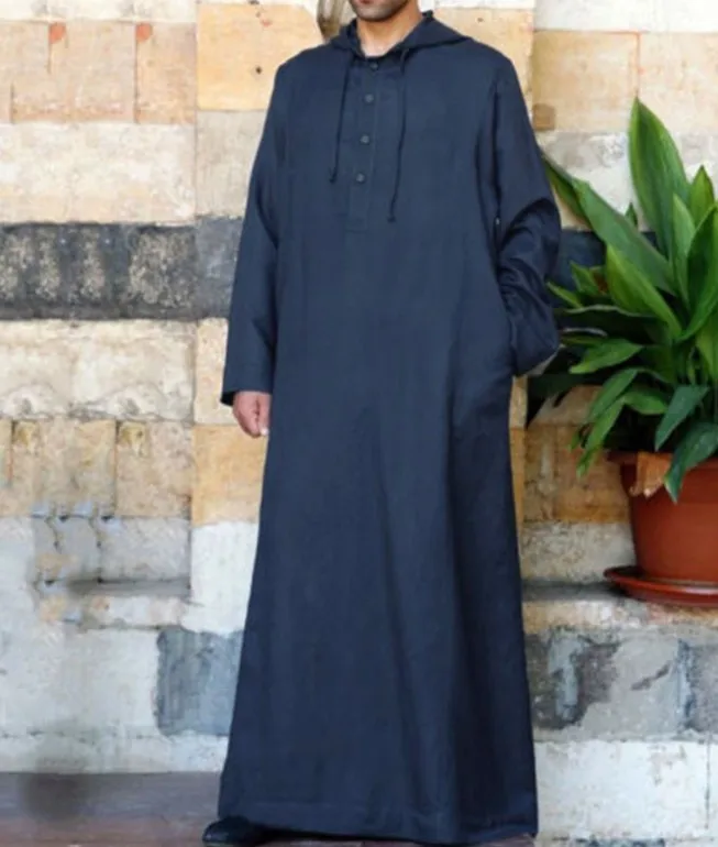 2025 Muslim Men Shirt Robe Hooded Loose Casual Kaftan Islamic Abaya Plain Caftan Thobe Saudi Arabic Cotton Linen Men Thobe