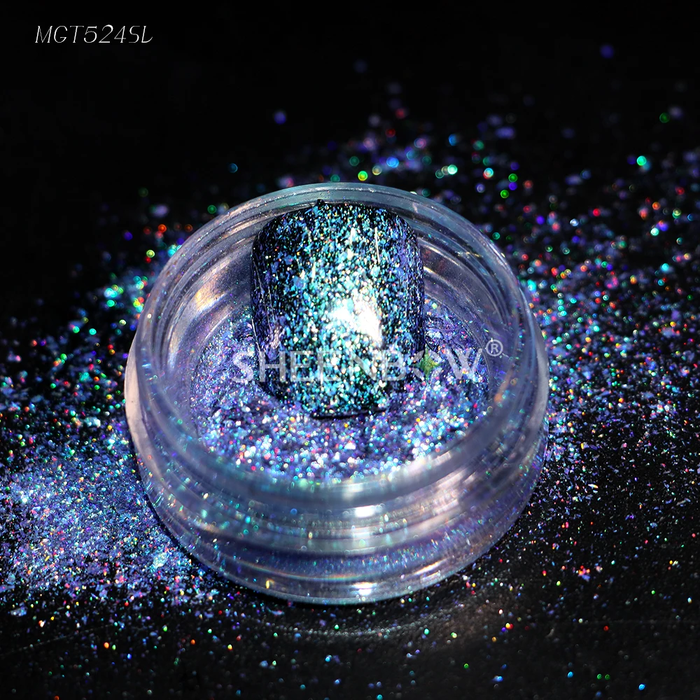 Sheenbow Pearlescent Magnetic Cat Eye Shiny 3D Colour Holographic Rainbow Nail Art Blue Purple Shimmer Flakes Pigment