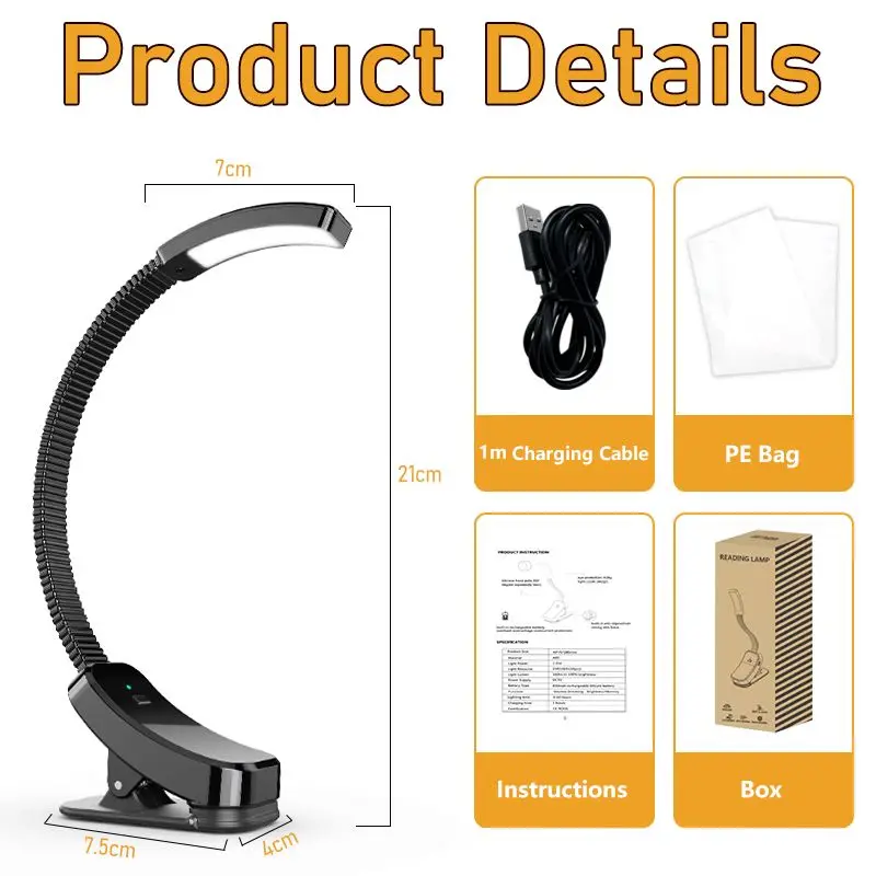 Eye Protection Stepless Dimmable Magnetic fixed  Smart USB book light for Night Reading lamp
