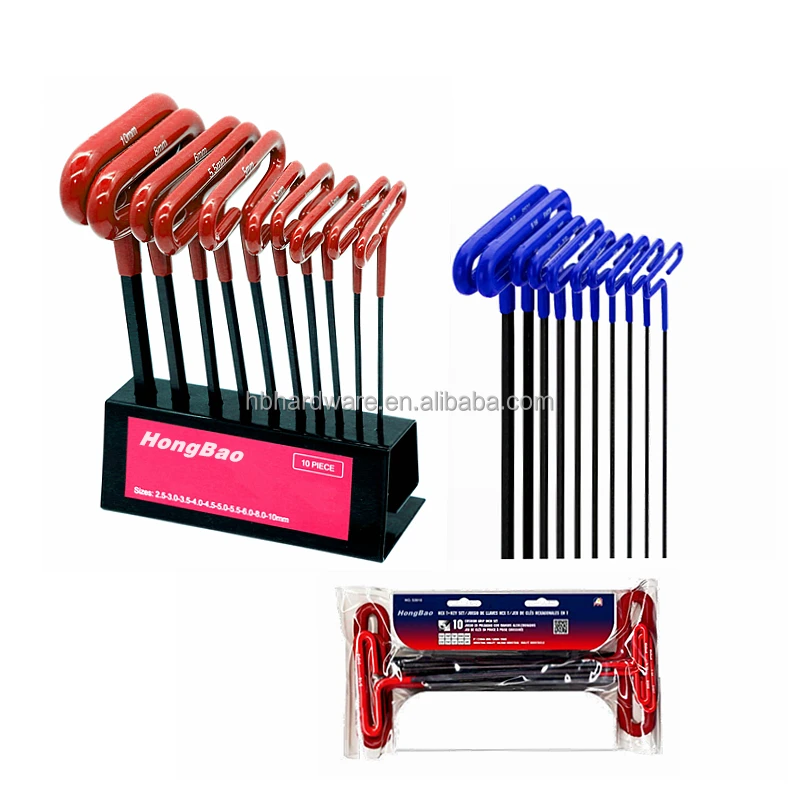 10 Piece Ergonomic Maximum Torque Organize case Holder T Handle Ball Flat Star Head Long Arm Hex Key Allen wrench Spanner Set