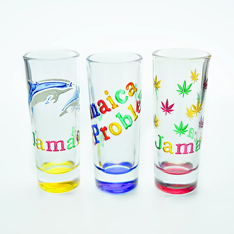Popular shape personalised logo and color thick botton 2.5oz custom sandblast tall shot glasses