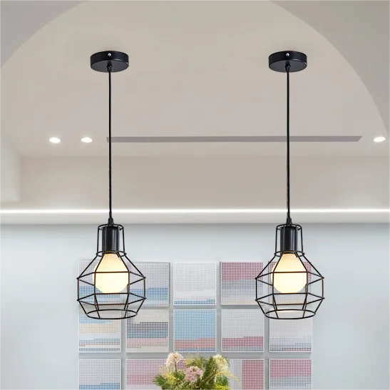 Fashion black bedroom bedside pendant lamp geometric dining room single head bar decorative pendant light